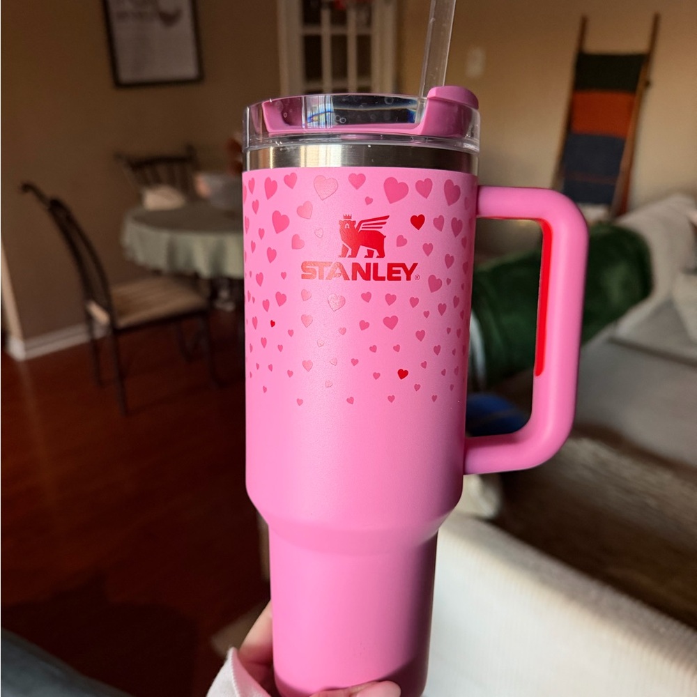 Stanley Pink Heart Travel Mug with Straw